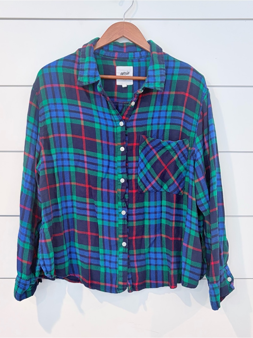 Aerie Plaid Flannel Button Shirt Grunge Lumberjack Cozycore Oversized L Fall